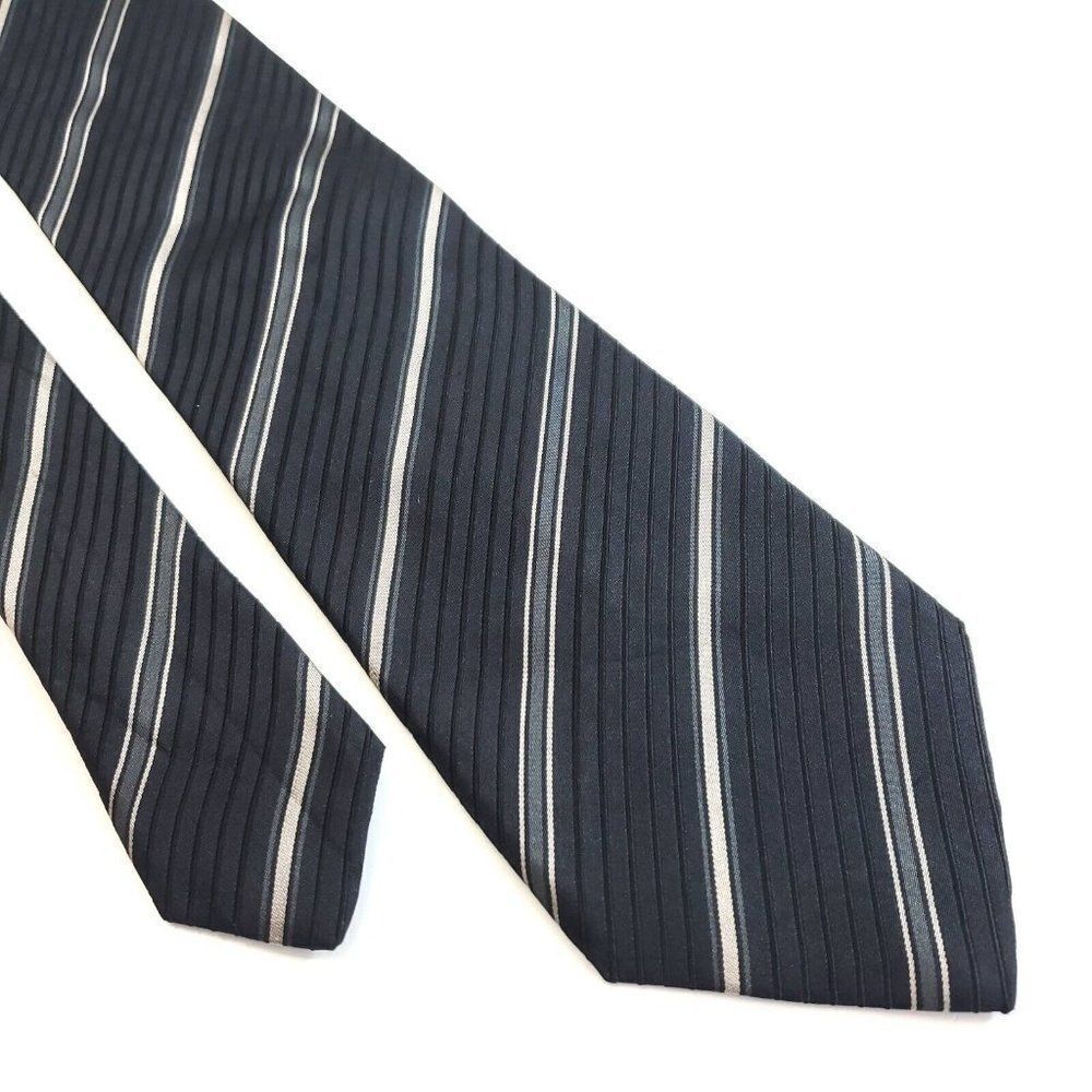 Canali Gray Woven Striped Wide Silk Tie